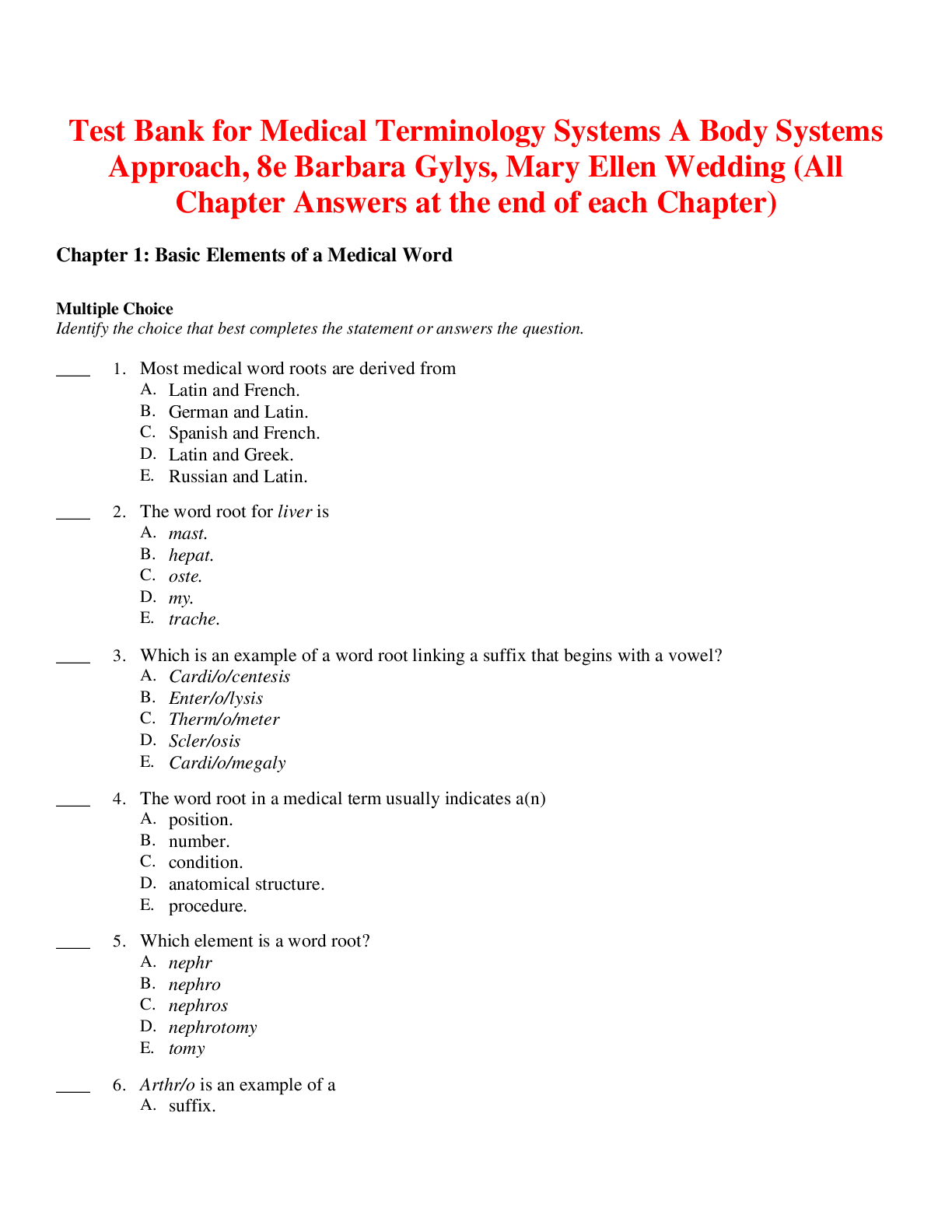 Preview of Medical Terminology Systems A Body Systems Approach, 8e Barbara Gylys, Mary Ellen Wedding